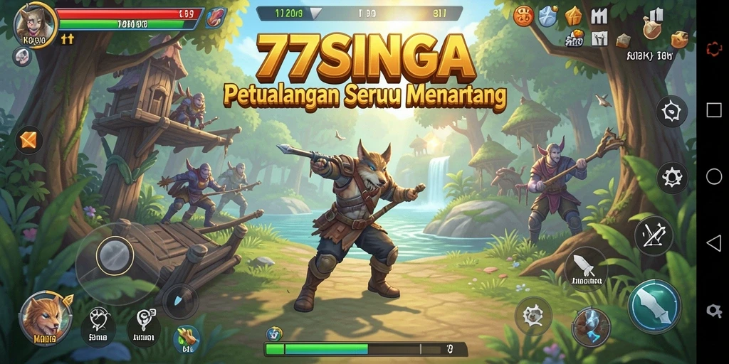 Screenshot gameplay <strong>77SINGA</strong> menampilkan petualangan seru di alam terbuka.
