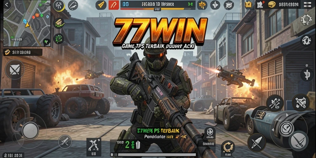 Screenshot 77WIN menunjukkan aksi seru dalam game TPS.