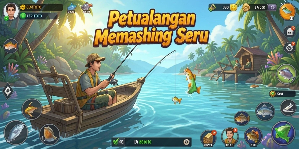 Menampilkan gameplay CERITOTO saat menangkap ikan di laut.