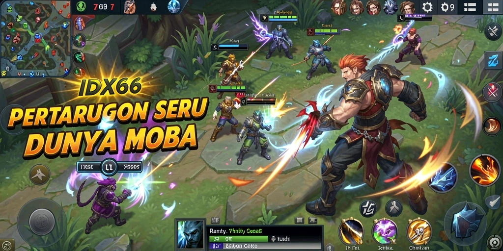 Tampilan screenshot IDX66 yang menampilkan aksi MOBA yang intens.