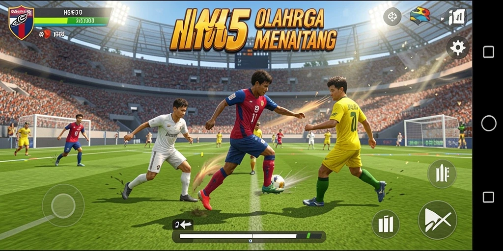 Tangkapan layar dari gameplay INS55 yang menampilkan aksi olahraga yang seru.