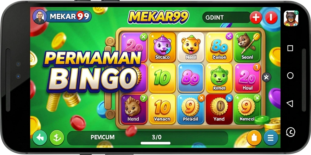 Tampilan gameplay seru di MEKAR99 dengan fitur Bingo interaktif.