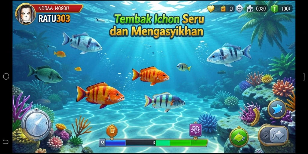 Tampilan gameplay seru dalam RATU303 dengan aksi tembak ikan.