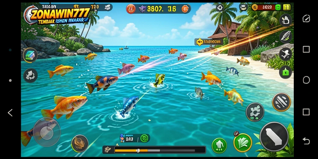 Tampilan gameplay menarik dari ZONAWIN777 dengan ikan berwarna-warni.